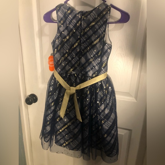 NWT girls size 10 holiday special occasion dress, navy, gold, metallic s… - Picture 2 of 8